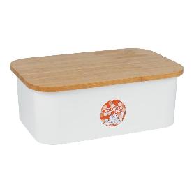 PANERA CON TAPA DE BAMBÚ COLOR BLANCO/MADERA 36 X 24 X13 CM