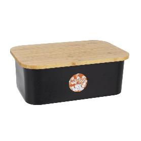 PANERA CON TAPA DE BAMBÚ COLOR NEGRO/MADERA 36 X 24 X13 CM