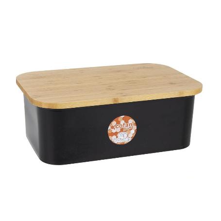 PANERA CON TAPA DE BAMBÚ COLOR NEGRO/MADERA 36 X 24 X13 CM