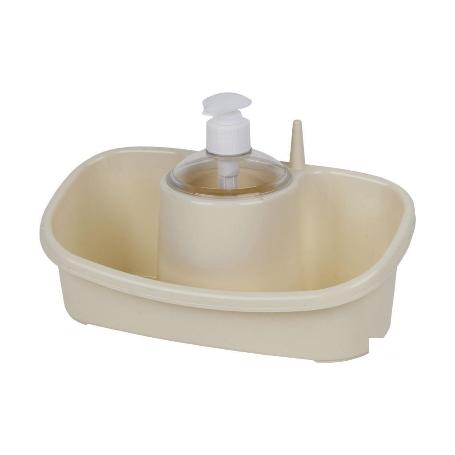 ESTROPAJERO CON DOSIFICADOR BEIGE 26X13X16.5CM   CAJA 6 UNID.
