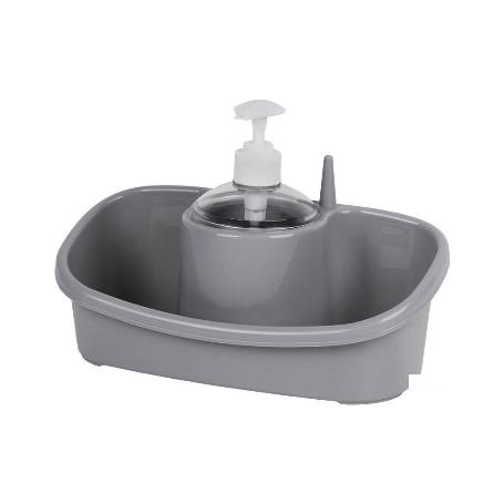 ESTROPAJERO CON DOSIFICADOR GRIS CLARO 26X13X16.5CM VENTA UNITARIA