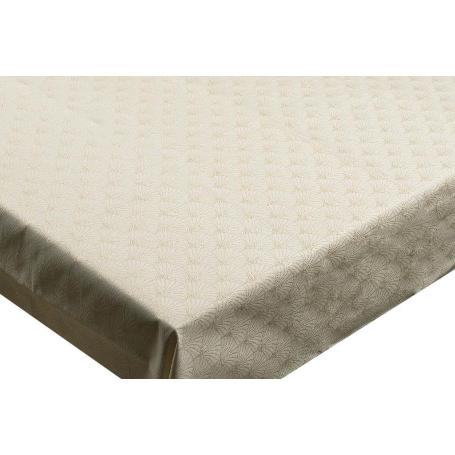 MANTEL ANTIMANCHAS RESINADO CONFECCIONADO 1,40 X 1,40 M 50% PES 45% CO 5% LUREX LINEAS DE ORO