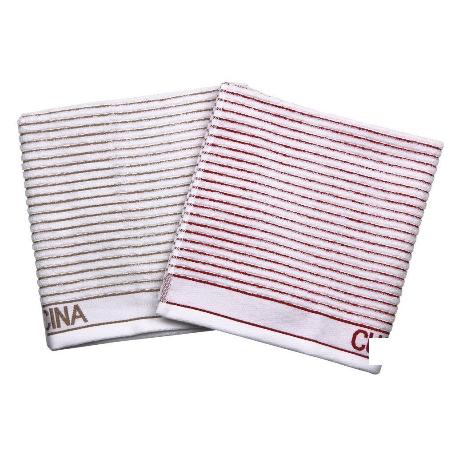 PACK 2 PAÑOS COCINA 50X50 BEIGE/ROJO