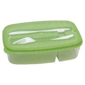 FIAMBRERA VERDE RECTANGULAR CON CUBIERTOS 1,5 L