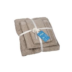 JUEGO DE 3 TOALLAS BEIGE 580 G/M2 GAMA ABISINIA 30X50  50X100  70X140 CM