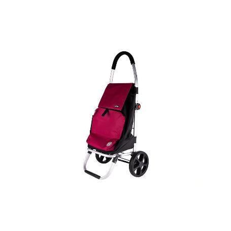 CARRO DE LA COMPRA NEGRO Y GRANATE PLEGABLE DE ALUMINIO CON 2 RUEDAS GRANDES 43 L