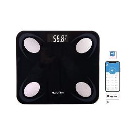 BÁSCULA DE BAÑO DIGITAL NEGRA CON PANTALLA LCD, USB Y MEDICIÓN IMC DE GRASA VISCERAL 30 X 26,5 X 2,2 CM