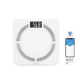 BÁSCULA DE BAÑO DIGITAL BLANCA CON PANTALLA LCD, USB Y MEDICIÓN IMC DE GRASA VISCERAL 30 X 30 X 2,2 CM