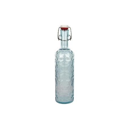 BOTELLA DE VIDRIO TRANSPARENTE AZUL CLARO CON CIERRE DE ESTRIBO 1 L   CAJA 6 UNID.