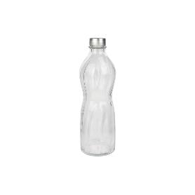 BOTELLA DE VIDRIO TRANSPARENTE CON TAPÓN ACERO INOXIDABLE 1 L   CAJA 6 UNID.
