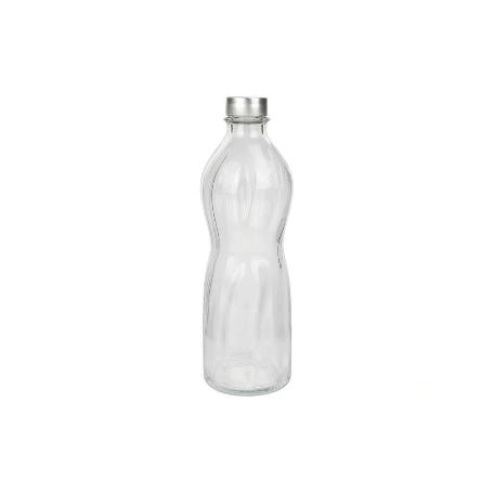 BOTELLA DE VIDRIO TRANSPARENTE CON TAPÓN ACERO INOXIDABLE 1 L   CAJA 6 UNID.