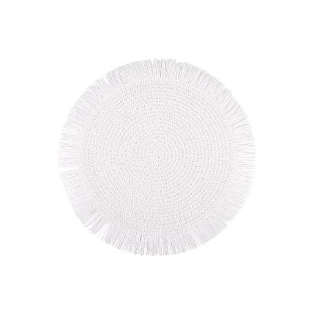 BAJOPLATO REDONDO FLECOS DE COLOR BLANCO MEDIDA 38 CM   CAJA 6 UNID.