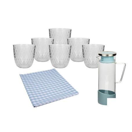 PACK DE JARRA TIERRA,SET DE VASOS DE AGUA Y MANTEL 1.40 X 1.40 CM