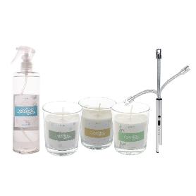 PACK DE 3 VELAS,ENCENDEDOR ELECTRICO,BRUMA TEXTIL