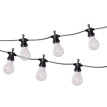 GUIRNALDA DE BOMBILLAS LED 10 UDS. CON PANEL SOLAR A19 3,7 V 1,2 AH IP44 2700 K 4,5 + 3 M