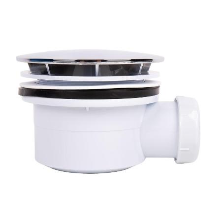 VÁLVULA SIFÓNICA PLATO DE DUCHA Ø90 MM CON SALIDA Ø32-40 MM Y EMBELLECEDOR CROMADO ALTURA 64 MM