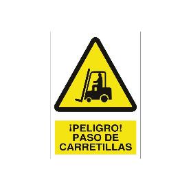 SEÑAL POLIESTIRENO 297X210 MM. ¡PELIGRO! PASO DE CARRETILLAS