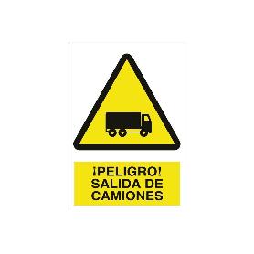 SEÑAL POLIESTIRENO 210X148MM. ¡PELIGRO! SALIDA DE CAMIONES