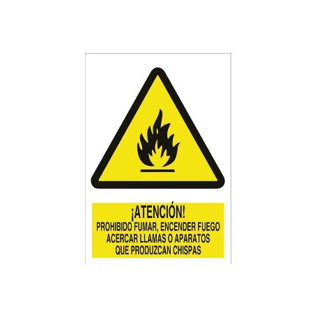 SEÑAL POLIESTIRENO 210X148MM. ATENCIÓN, NO ENCENDER FUEGO, LLAMAS O CHISPAS