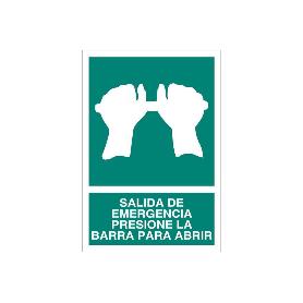 SEÑAL LUMINISCENTE 297X210MM. SALIDA DE EMERGENCIA PRESIONE LA BARRA PARA ABRIR