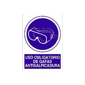 SEÑAL POLIESTIRENO  210X148MM. USO OBLIGATORIO DE GAFAS ANTISALPICADURA