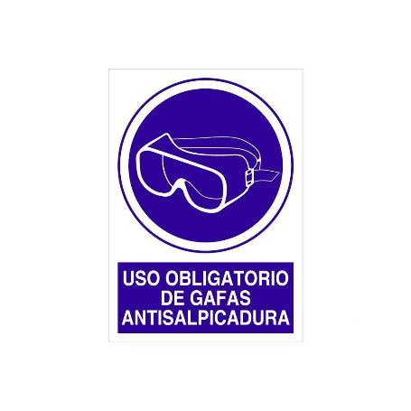 SEÑAL POLIESTIRENO  420X297MM. USO OBLIGATORIO DE GAFAS ANTISALPICADURA