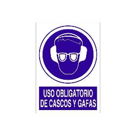 SEÑAL POLIESTIRENO  297X210MM. USO OBLIGATORIO DE CASCOS Y GAFAS