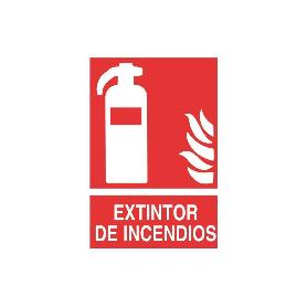 SEÑAL ADHESIVA 148X105MM. EXTINTOR DE INCENDIOS PICTOGRAMA + TEXTO