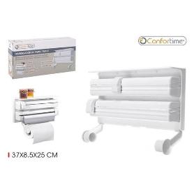 DISPENSADOR DE COCINA BLANCO TRIPLE PARA PAPEL DE ALUMINIO - FILM - PAPEL DE COCINA  CONFORTIME