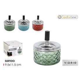 CENICERO VIDRIO VINTAGE CON PULSADOR PUSH 9.5X11.5 CMS CONFORTIME