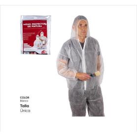 MONO BUZO PROTECTOR DE PINTURAY POLVO DESECHABLE COLOR BLANCO CON CAPUCHA TALLA UNICA GORDYHOME