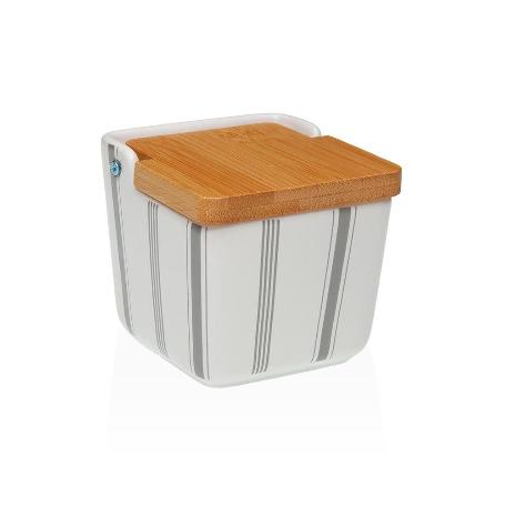 SALERO PORCELANA PEQUEÑO LINES GRIS 8.8X8.8X8.5 CM