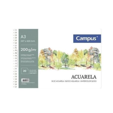 BLOC PARA DIBUJO ACUALERAS CAMPUS A3 297X420 MM 20 HOJAS CAMPUS - PAQUETE 5 UNIDADES