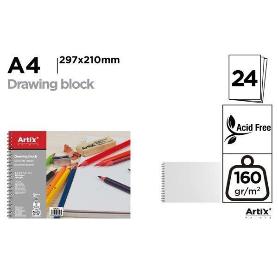 BLOCK DE DIBUJO ARTIX 24 HOJAS A4 297X210 MM 160 GR - PAQUETE 12 UNIDADES