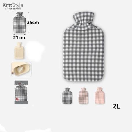BOLSA DE AGUA CALIENTE 35X25 CMS CON FUNDA A CUADROS Y TAPON DE SEGURIDAD  KMTSTYLE