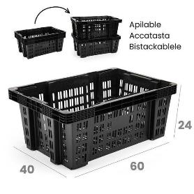 CAJA MULTIUSOS PLASTICA APILABLE COLOR NEGRO 60X40X24 CMS IDEAL PARA ORDENACIÓN