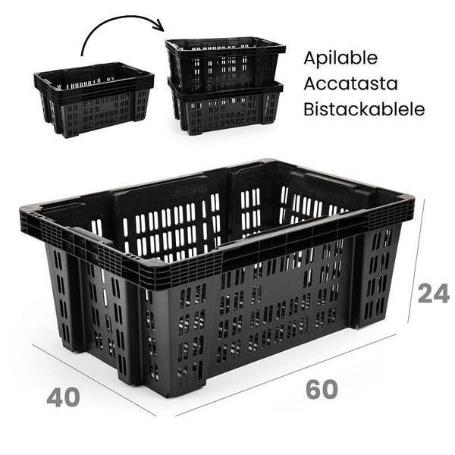 CAJA MULTIUSOS PLASTICA APILABLE COLOR NEGRO 60X40X24 CMS IDEAL PARA ORDENACIÓN