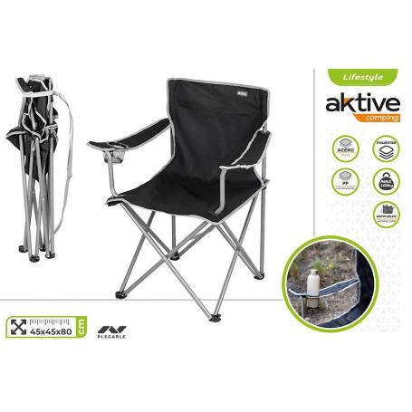 SILLA CAMPING PLEGABLE NEGRA 45X45X80 CM