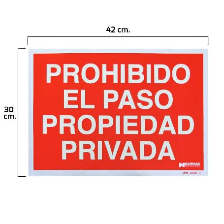 CARTEL PROHIBIDO EL PASO PROPIEDAD PRIVADA 30X42