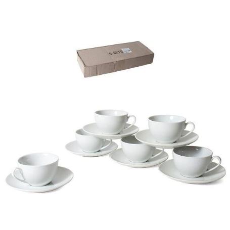 ESTUCHE 6 TAZAS DESAYUNO PORCELANA BLANCA VINTAGE CON PLATO 16 CMS MODELO EGAN