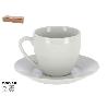 JUEGO 6 TAZAS DESAYUNO 260 ML CON PLATO PORCELANA BLANCA VINTAGE MODELO TELAR