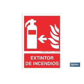 SEÑAL LUMINISCENTE 210X148MM. EXTINTOR DE INCENDIOS PICTOGRAMA + TEXTO