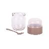 RECIPIENTE DE VIDRIO BEIGE CON TAPA Y CUCHARA 2 COMPARTIMENTOS 425 + 200 ML