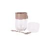RECIPIENTE DE VIDRIO BEIGE CON TAPA Y CUCHARA 2 COMPARTIMENTOS 425 + 200 ML