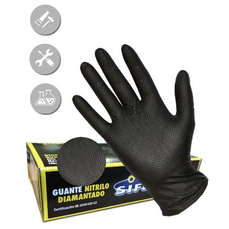 GUANTE SIFER NITRILO 9,5GR 8M DIAMANTADO NEGRO-LION C-50 U T-M