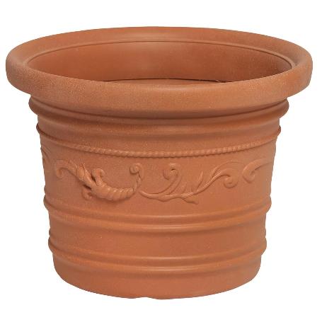 SATURNIA MACETERO RESINA REDONDO, COLOR TERRACOTA, RESISTENTE, IDEAL EXTERIOR, 45 CM DIAMETRO.