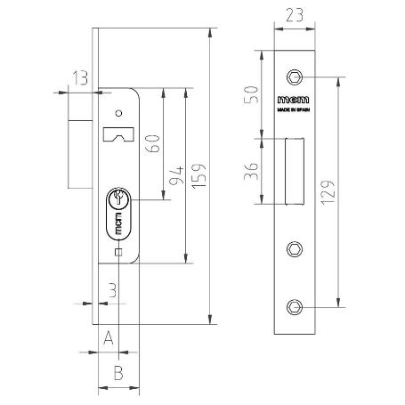 MCM CERRADURA 1549-21 INOX - SIN CILINDRO