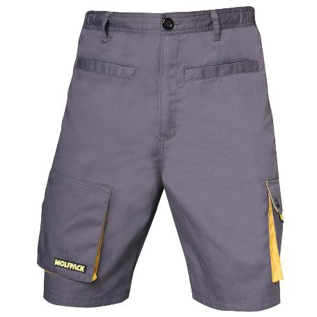 PANTALONES CORTOS DETRABAJO, MULTIBOLSILLOS, RESISTENTES, GRIS/AMARILLO TALLA 42/44 M