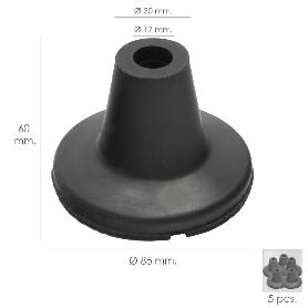 TACO GOMA BASTON NEGRO TUBO Ø 19 MM. / BASE Ø 85 MM. TIPO VENTOSA BOLSA 5 UNIDADES