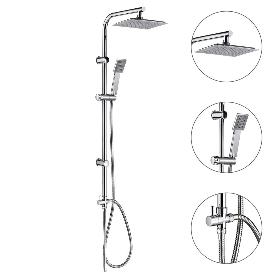 COLUMNA DUCHA UNIVERSAL MULTIFUNCIONAL COMPLETA CUADRADA, ACERO INOXIDABLE, ROCIADOR ALCACHOFA EFECTO LLUVIA 22,5X2